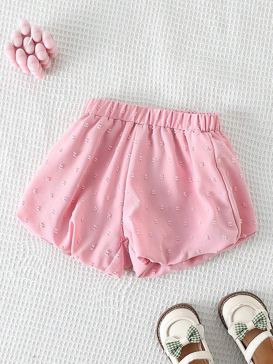 SHEIN Baby Girls Casual Comfortable Fashion Elastic Waist Shorts, Versatile For Summer Vacation And Daily Wear - Pink - View 1
