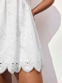 Maija Plus Size White Solid Color Women Strapless Hollow Out Embroidery Sleeveless Casual Dress, Suitable For Holiday, Beach Bohemian Beach Holiday Style Casual Ruffles Loose Large A-Hem Hem Sling Women's Outing Dress Summer Dresses Vacation Outfits Wedding Guest Dress Beach Outfits For Western Wear Women Business Casual Woman Graduation Outfit European Summer Hawaii Outfits Women Work/Office - White - View 7