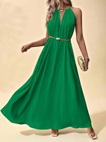 Vesra Vestido largo de verano minimalista de unicolor, sin mangas y con cuello abierto, estilo vacacional para mujer