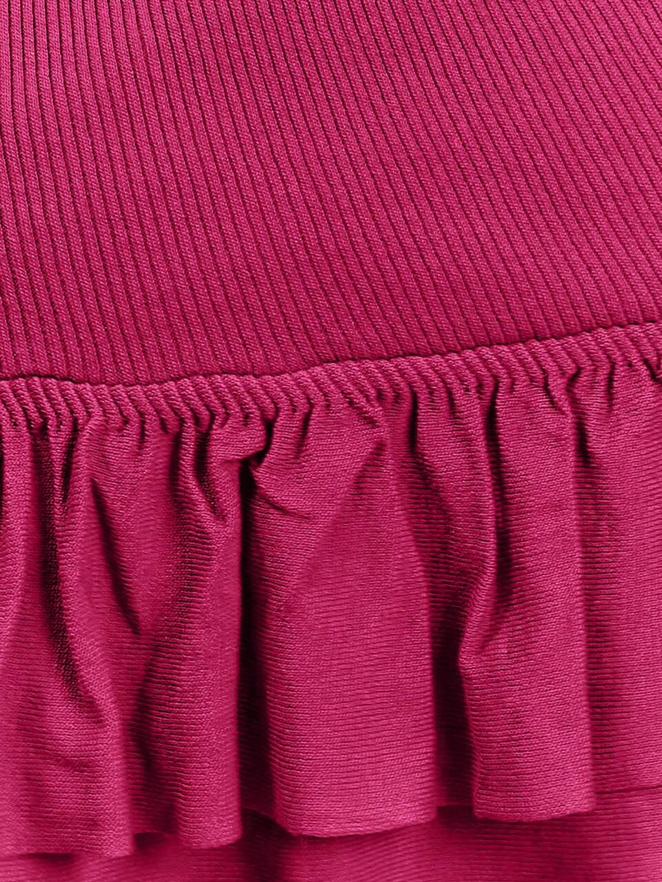 Magenta Autumn Casual Vacation Holiday Halterneck Backless Ribbed Knit Double Frill Hem Shell Button Mini Sweater Dress Summer Beach Boho Chic