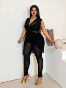 Maweii بدلة قفزة مثيرة مقاس كبير مع تصميم ملتف يتشابك