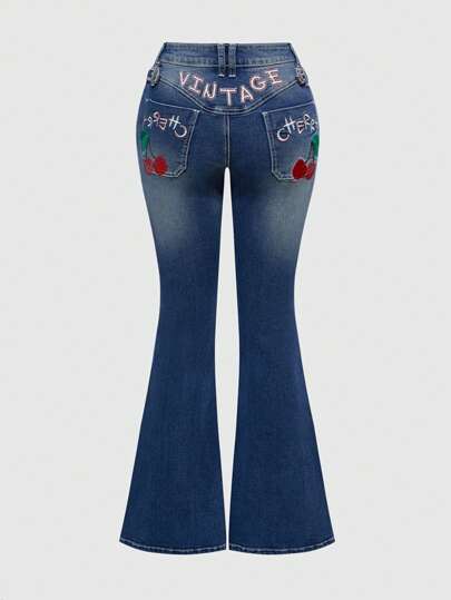 Kawaii جينز واسع بطبعة أمريكية كرزية للسيدات أنيقة بطراز كاواييي