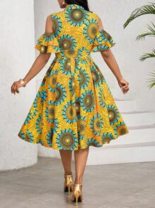 SHEIN Lady Stroje na wakacje wiosna/lato Kobiety Letnie stroje dla kobiet Sukienki urodzinowe dla kobiet Letnie sukienki dla kobiet Stroje plażowe dla kobiet Wakacje Eleganckie sukienki dla kobiet Żółta sukienka z kwiatowym wzorem
