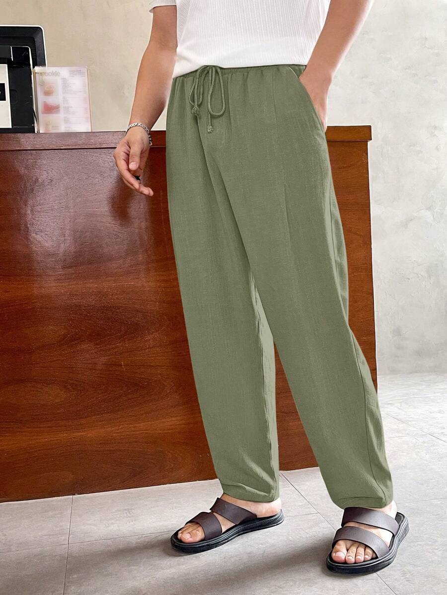 Manfinity VCAY Pantalones de tiro recto y casual con cordón en la cintura para hombres