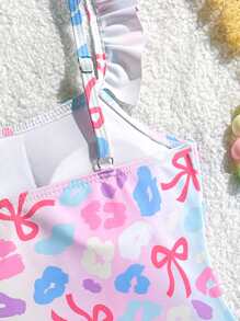 SHEIN Tween Girl Leopard Print Ruffle One-Piece Swimsuit - Multicolor - View 4