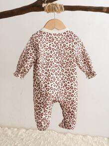 Cozy Pixies Newborn Baby Leopard Print Knitted Soft Crew Neck Long Sleeve Romper Outfit - Multicolor - View 2