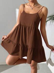 SHEIN EZwear Woven Summer Backless Women's Camisole Dress,Boho Clothes Women - Brown - View 6