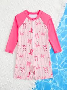 SHEIN Girl Cute Shark Printed Long Sleeve One-Piece Swimsuit, Protective Summer One-Piece Swimsuit Swimming Suits For Kids Bathing Suits For Toddlers Swim Wear For Kids Swim Suits For Kids Swimming Suit For Kids - Multicolor - View 6