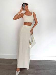 Siren Gaze 2 Pcs/Set Linen Camisole & Mini Skirt Set (Women's) Women's Summer Wear Women's Dresses (Birthday Wear),Women's Beachwear,Women's Linen Sets