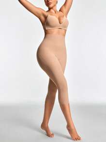 SHEIN Shape Mallas de 7/8 de cintura alta con parches de malla de unicolor que adelgazan para mujeres