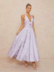 Lumalex Fall Modest Old Money Coquette Summer Swimsuit Swimwear Swim Vacation Elegant Easter Bohemian BOHO Sea Beach Hot Outdoor Richly Layered Wedding Season Banquet Coming Of Age Ceremony Beach Seaside Party, School Back, Vacation, Beach, Fashion Music Festival V-Neck Elegant Jacquard Dress For Ladies Lavender Dress Women Lilac Dress Women Lavender Dresses For Women Lilac Dress Elegant Lavender Dresses Formal