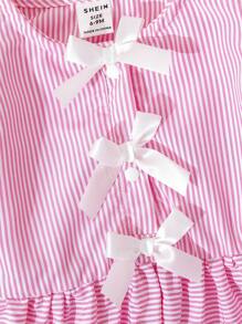 SHEIN 2pcs/Pack Baby Girl Casual Outfits With Short Sleeves Striped Shirt + Shorts Set, Spring & Summer - Pink - View 7