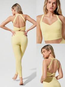 GLOWMODE FeatherFit™ See You Around Halter Backless Sports Bra Light Support Low Impact Yoga