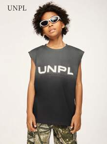 SHEIN Explorewe Tween Boy 休闲字母印花渐变色圆领背心