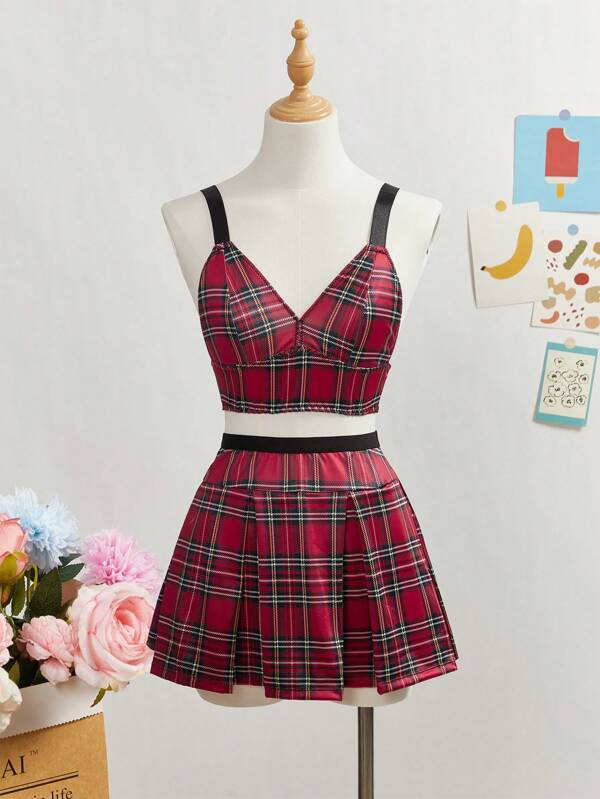 Fantasy Costume Teenager Mädchen Set mit karierter Bluse und Mini-Rock