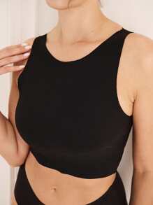 LUVLETTE Black High-Neck Built-In Bra LingerieAsOuterwear Basic SizeFreedom Tank Crop Top Comfortabel Must-Haves Bra-Free Cami