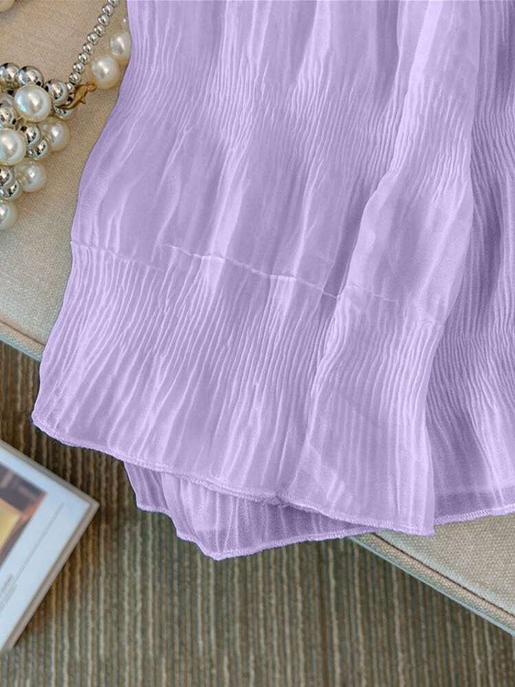 SHEIN New Lightweight French Pleated Sheer Cardigan, Flattering Women Outerwear - Purple - View 4