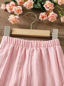 SHEIN Genkimix Kids Bộ 2 áo yếm ren in hoa cho bé gái và quần dài cạp chun - Hồng - Xem 7