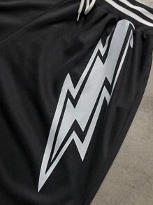Gym Rark Men's Striped & Lightning Print Drawstring Waist Sports Shorts Workout Clothes Running Shorts - Multicolor - View 5