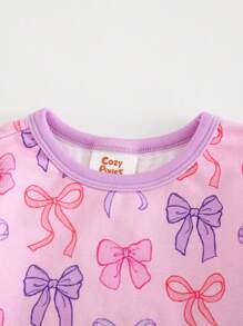 Cozy Pixies Infant Girl Bow Decor Knitted Soft Crew Neck Long Sleeve Top And Elastic Waist Legging 2Pcs Pajama Set