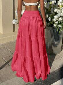 SHEIN EZwear Váy chữ A dài đến đầu gối màu hồng giản dị dành cho nữ, mùa hè - Màu Hồng Tươi - Xem 2