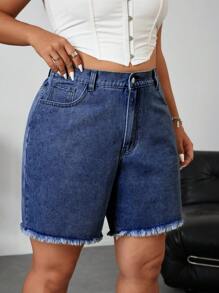 Rivivi Plus Size Women's Simple Casual Denim Shorts - Medium Wash - View 6