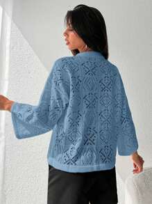 RueChic Women Solid Color Long Sleeve Sweater, Fashionable For Spring/Autumn - Baby Blue - View 4