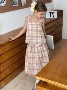 DAZY Tween Girls Plaid Sleeveless Shirt And Mini Skirt Set, Summer,Back To School Clothes - Pink - View 2