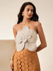 Anewsta 女士 3D 编织花卉装饰抹胸，适合夏季、节日、休闲、度假、假日、海滩、优雅、露背