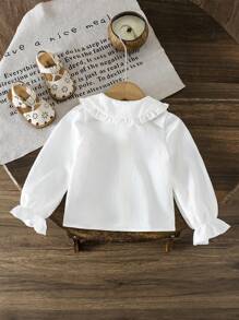 SHEIN Babygirl Cute Versatile Casual Preppy Style White Lace Collar Long Sleeve Blouse Fall Winter - White - View 2