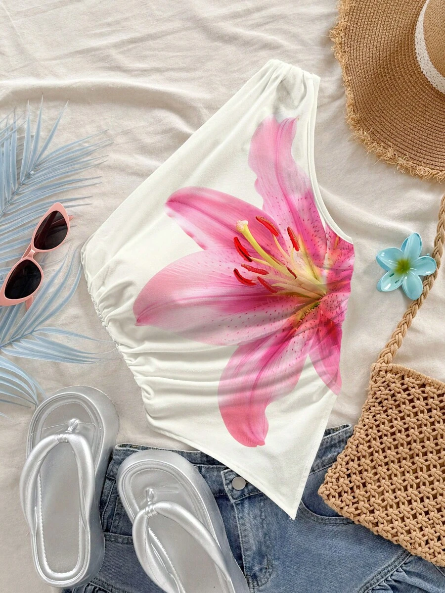 Soleia Casual Floral Pattern Sleeveless Cropped Top, Suitable For Women In Summer Holiday - Multicolor - View 1