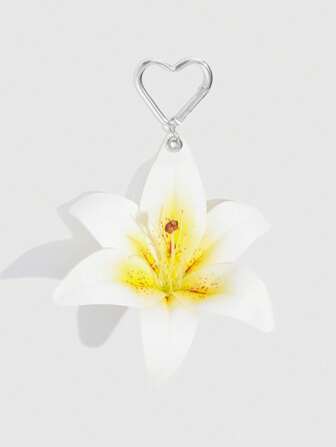 Fairycore 1 pieza Lindo y elegante llavero con forma de corazón decorado con una flor de lirio de degradado amarillo-blanco, regalo para la playa/boda, adecuado para adolescentes y la temporada de regreso a clases