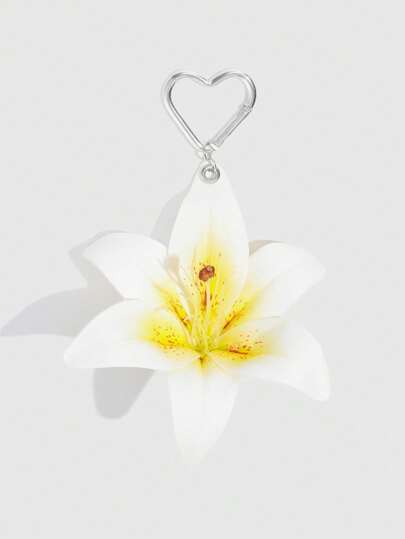 Fairycore 1 Stück süß & chic, gelb-weiß Farbverlauf Lilie Blumen Dekor Herz-förmiger Schlüsselanhänger, Strand/Hochzeitsgeschenk, geeignet für Jugendliche und Schul-Beginn Saison