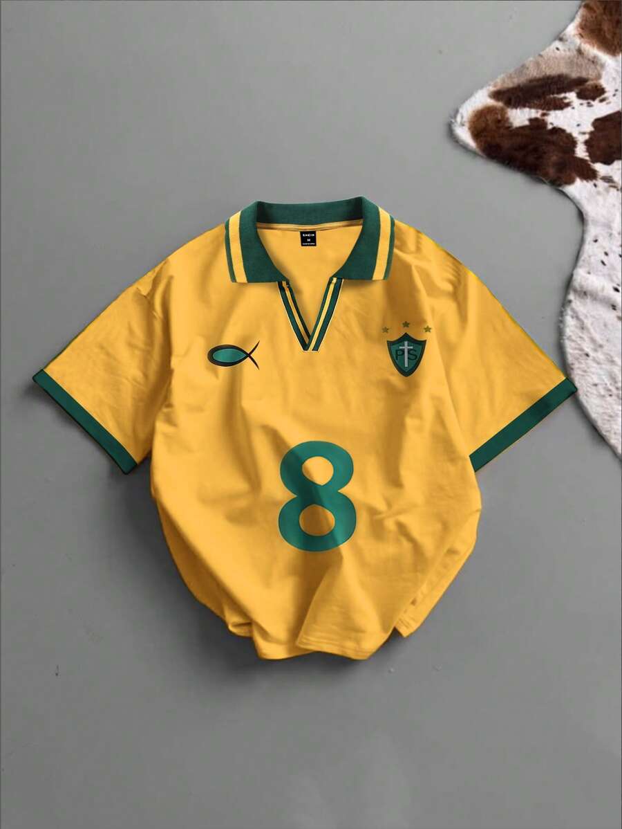 Manfinity Roghcode Men's Street Graphic Print Polo Shirt, Fashionable For Summer - Yellow - View 1