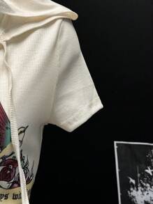 EgrlEra Camiseta con capucha de manga corta con estampa de flor de rosa para mujer