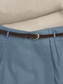 Calvaya Plus Size Women Solid Color Elegant Belt Decorated Shorts, Elegant For Commuting, Outgoing, Summer, Office, Party, Casual Wear Women Summer Clothing Women Plus Clothing Shorts Women Short Sets Women Short Set Women Summer Sets