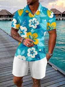 Manfinity RSRT Men's Floral Print Button-Up Short Sleeve Casual Shirt, Summer - Multicolor - View 1
