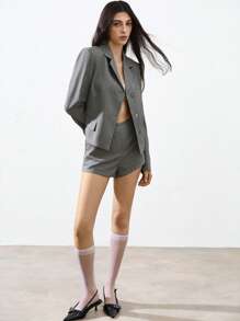 Aveloria Affinna Conjunto de 2 piezas de traje de mujer vanguardista compuesto por un blazer de manga larga que estrecha la cintura y unos shorts mini ajustado de talle ultra bajo