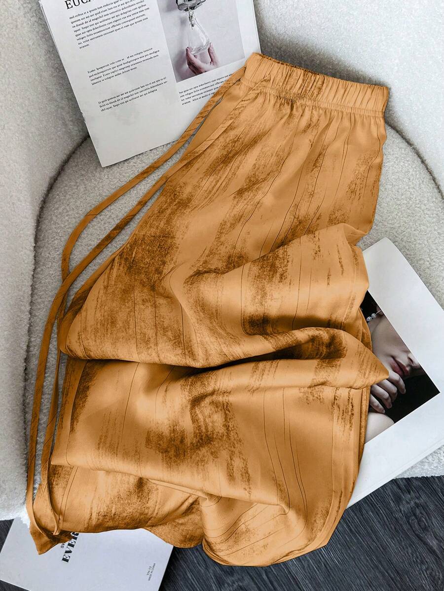 SHEIN LUNE 水墨雪纺缎哈伦裤