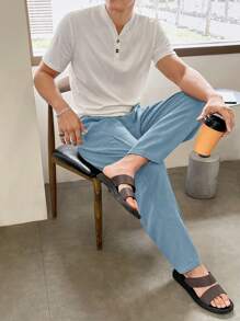 Manfinity ModaGents Pantalones rectos casuales con cintura ajustable con cordón para hombres