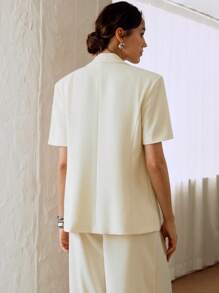 Arave Blazer informal de manga corta con escote en V y cuentas hecho a mano de alta calidad y elegante para mujer en color beige