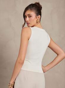 L'Amorae 女士休闲纯色镂空不对称衬衫，夏季 - 杏色 - 查看 2