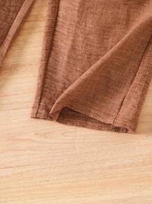 2 件套年轻女孩度假海滩休闲荷叶边无袖衬衫 + 阔腿裤套装，蓝色姐妹装，秋季服装 - 咖啡棕 - 查看 4