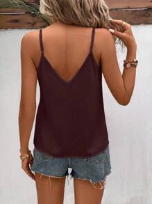 SHEIN Frenchy Women Solid Color Arc Hem Loose Casual Camisole Brown Summer - Coffee Brown - View 2