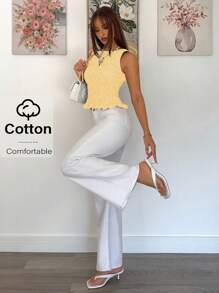 Siren Gaze 女式纯色无袖背心，夏季时尚 - 黃色 - 查看 2