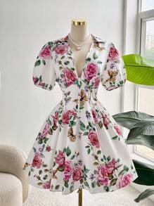 SHEIN Clasi Plus Size Summer Elegant Floral All Over Print Dress - Multicolor - View 1