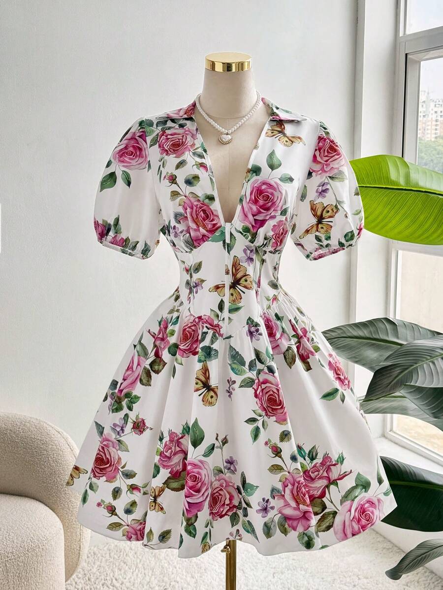 SHEIN Clasi Plus Size Summer Elegant Floral All Over Print Dress - Multicolor - View 1