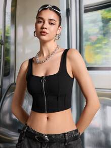 SHEIN EZwear Zip Up Crop Tank Top