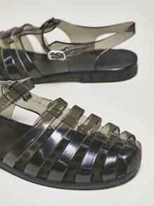 SHUZIA 曲線腳趾有機玻璃果凍平底鞋 - 黑色 - 查看 4