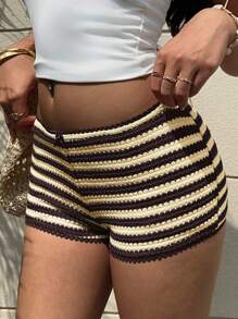 Aloruh Quần short sọc cạp siêu thấp thời trang thường ngày cho nữ, mùa hè - Nhiều màu - Xem 6